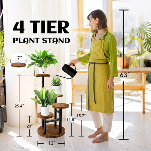 4 AUGOSTA Tier Corner Plant Stand, Tall Metal Wood Plant Shelf Holder for Indoor, Outdoor Display Rack Flower Pot Stand