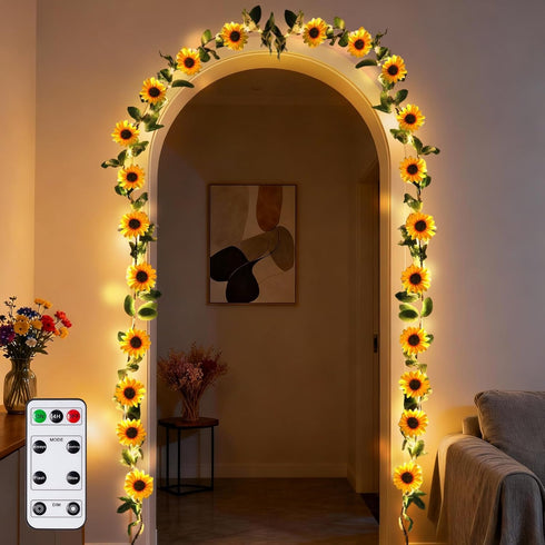 GOESWELL Artificial Sunflower Garland with String Light: 7.2ft Fake SilkFlowers Vines with