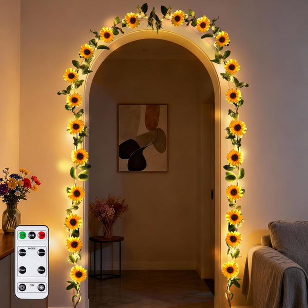 GOESWELL Artificial Sunflower Garland with String Light: 7.2ft Fake SilkFlowers Vines with