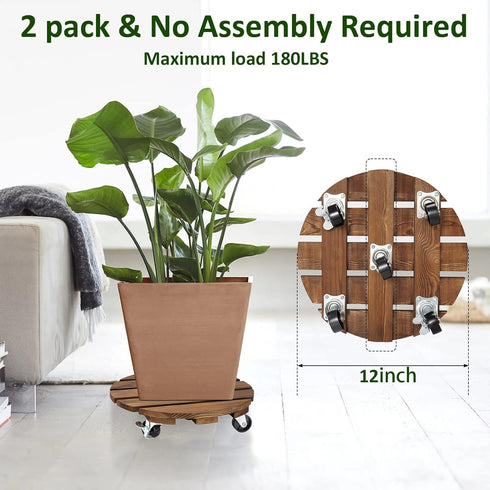 2pack 12Wood 2 360 Yangbaga Plant Caddy Duty Rolling Plant Stand with Lockable Caster Wheels,Indoor Outdoor on Roller