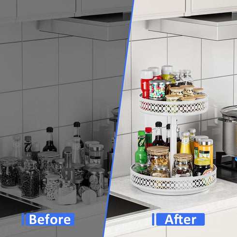 Lazy Susan Organizer 2 Tier - 12 inch Adjustable Metal Rotating Lazy Susan for Cabinet, Pantry, Kitchen Countertop,