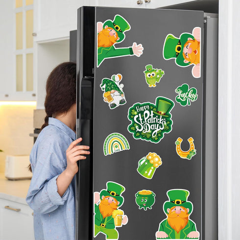 Whaline 12Pcs St. Patrick's Day Refrigerator Magnets, Green Lucky Clover Rainbow Gnome Stickers for Holiday Decoration