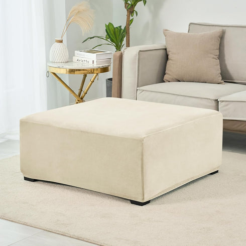HFCNMY Ottoman Cover,Stretch Velvet Square Ottoman Cover Thick Ottoman Slipcover Square Washable Storage Foot Stool