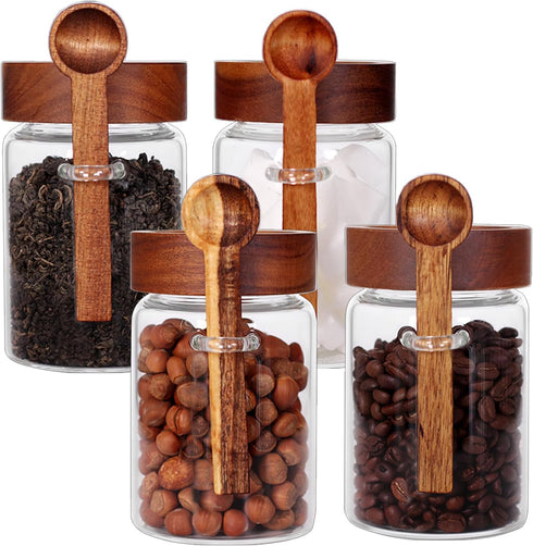 SAIOOL Loose Leaf Tea Storage Canister Set, 4 Pieces 16 OZ Glass