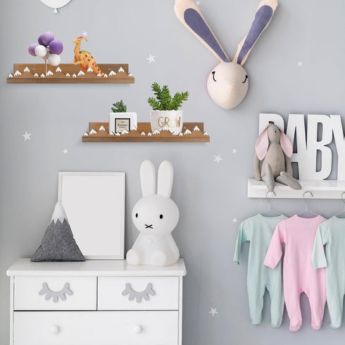 3 Wenqik Pcs Snow Mountain Floating Shelves Wood Nursery Book Shelves Wall Mounted Rustic Floating Ledge for Kids