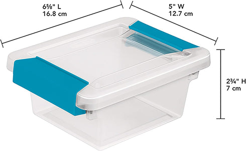 STERILITE Mini Clip Box, Clear Base & Lid, Aquarium Blue Latches
