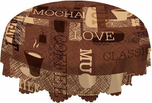 AOYEGO Coffee Themed Table Cloth Restaurant Mocha Latte Milk Classic Scribble Round Tablecloth