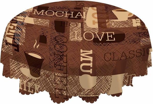 AOYEGO Coffee Themed Table Cloth Restaurant Mocha Latte Milk Classic Scribble Round Tablecloth