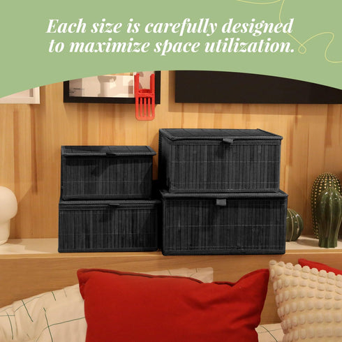 Wicker Basket with Lid, Bamboo Storage Box for Shelf, Decorative Rectangle Basket with Lid Organizer for Bedroom,