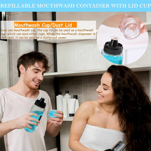 Suaetiai 2 Pack 9.5 OZ Countertop/8 Glass Mouthwash Dispenser, Leakproof Mouth Wash Container Bottle with Cup Lid