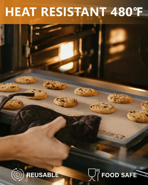 Silicone Baking Mat Set of 5 - 2 Half Sheet Mats, 2 Quarter Sheets, 1 9'' Oven Liner - Non Stick