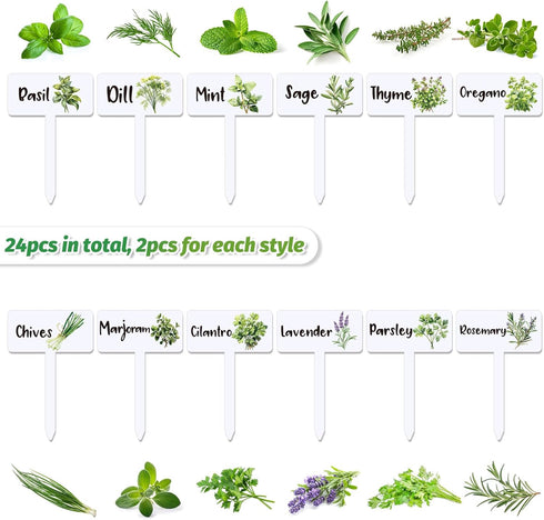 24Pcs 12 Summer JarThenaAMCS Acrylic Plant Label Signs Styles T-Type Herb Garden Markers Waterproof Reusable Plant