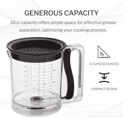 Amco 32oz Grease Separator, Bottom Release, Mess-Free Pouring, Dishwasher Safe