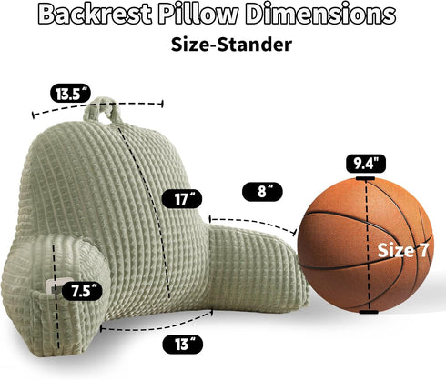 Flannel,Standard(17inch)) Reading Pillow for Bed,Large Backrest Reading Pillow with Arm Rest,Back Rest Support Cushion