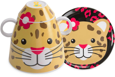 Pavilion Gift Company Izzy and Owie Four Piece Stackable Dinner Set, Leopard