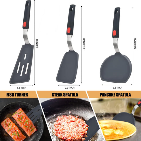 Silicone Spatula Turner Set of 3, Beijiyi 600°F Heat Resistant Cooking Spatulas for Nonstick Cookware