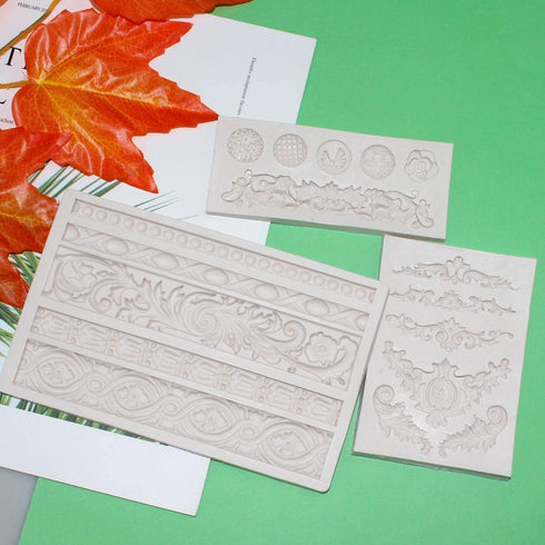 3 Pieces Baroque Silicone Fondant Molds, Scroll Border Lace Molds for Cake Decorating, Curlicues Gum Paste Candy