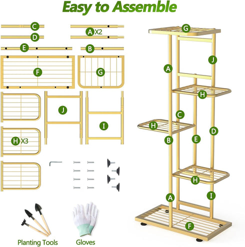 Facofaco 5 6 Tier Potted Gold Plant Stand Indoor Outdoor with Gardening Tools and Gloves, Upgraded Corner Metal Plant