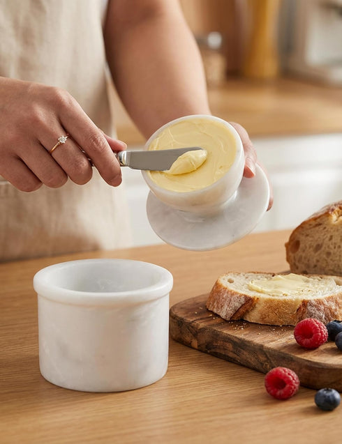 4.25'' Inches Counter Counter Radicaln Marble Butter Keeper White Handmade French Butter Holder For Kitchen Decor Ideal