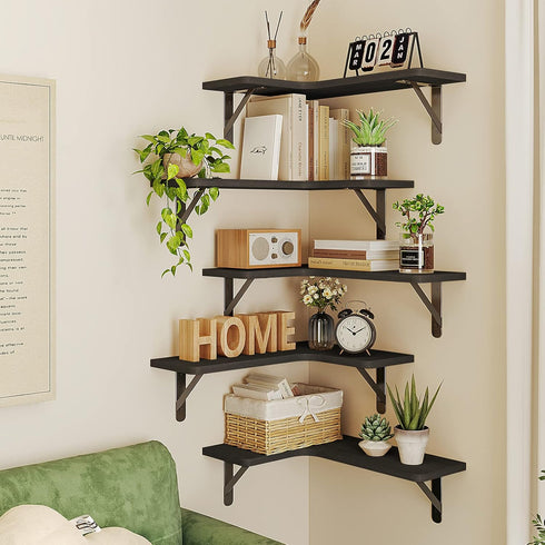 Set 5 Fixwal Corner Shelves Floating Shelves for Wall Bathroom Kitchen Bedroom Home Decor Laundry Room Living Room