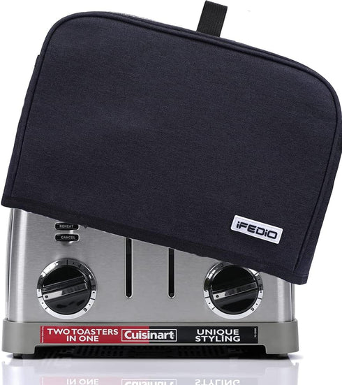 iFedio 4 Slice Toaster Cover with Pockets & Top Handle, Small Appliance Dust Cover, Machine Washable Black