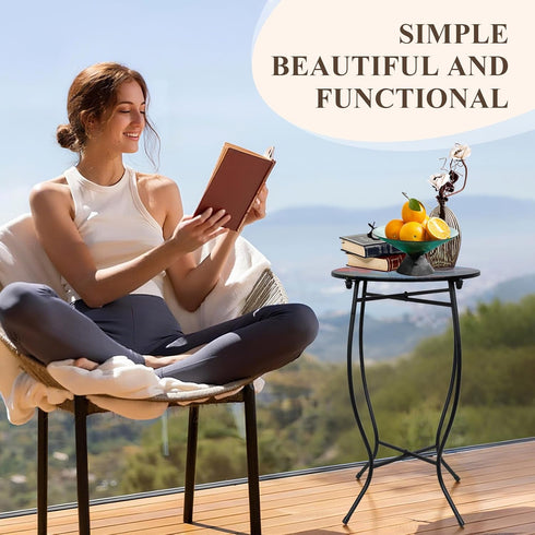 Weogot 21 Inch Small Outdoor Table, Heigh Weather Resistant Metal Round Outdoor Indoor End Table Side Table for Patio