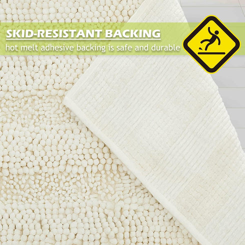 Washable Bath Mats White Rugs for Bathroom - Chenille Anti-Skidding Quick Dry Kitchen Mats, 20" W x 32" L