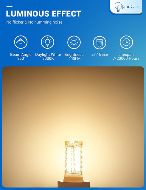 JandCase E17 LED Bulbs, Microwave Oven Light Bulbs, 40 Watt Equivalent Non-Dimmable, Warm White 3000K, 2 Pack