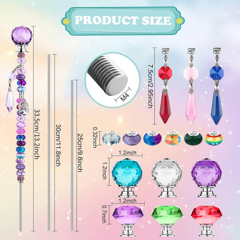 310Pcs Items(10&12IN) UFU DIY Fairy Wand Beaded Garden Stakes Kit, Fairy Wands Kit with Sparkling Crystal Pendants
