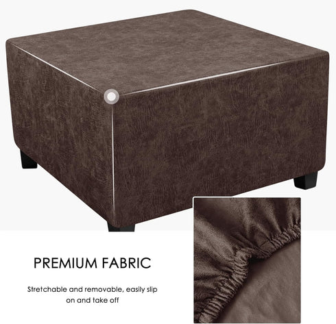 40x40x15inch 1 Leather Looking Ottoman Cover Brown Stretch Footstool Slipcover Piece Washable Removable