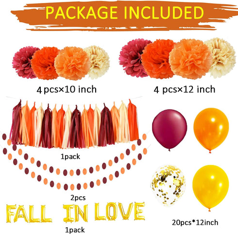 Fall Bridal Shower Decorations, Engagement Fall Bachelorette Party Decorations, Burgundy Orange Balloons
