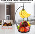 Countertop Fruit Basket Bowl with Banana Hanger, Modern Storage for Fruits and Vegetables, Round Metal, Black