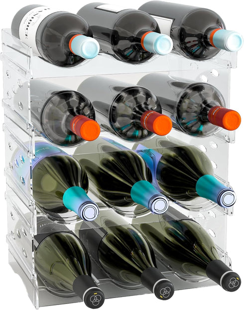 Water Bottle Organizer for Cabinet, 4 Pack Clear Plastic Storage Rack for Pantry Kitchen Countertop