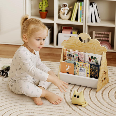 BPMFDTNL Wood Kids Bookshelf, Montessori Bookshelf,Suitable Kids Rooms, Nursery & Classroom, Toddler Book Rack, Nursery