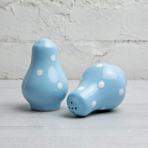 City to Cottage Ceramic Salt and Pepper Shakers Set, Handcrafted Sky Baby Blue Polka Dot Spice Shakers, Farmhouse