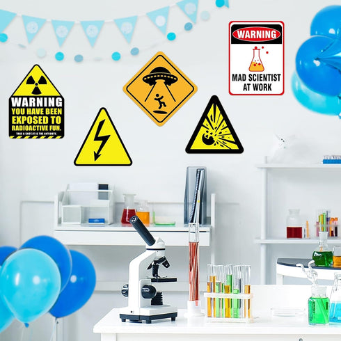 WERNNSAI Science Party Decorations - 9PCS Mad Scientist at Work Home Wall Decor Signs for Birthday Party