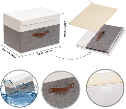 OUTBROS Foldable Storage Boxes with Lids, Large Linen Fabric Organizer for Clothes, Office Storage (13 x 9.1 x 7.9 inch)
