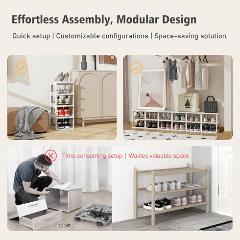 5-Tier Closet, 13 SEE SPRING Stackable Shoe Rack Organizer Plastic Shoe Storage Shelf for Entryway, Bedroom Holds Size