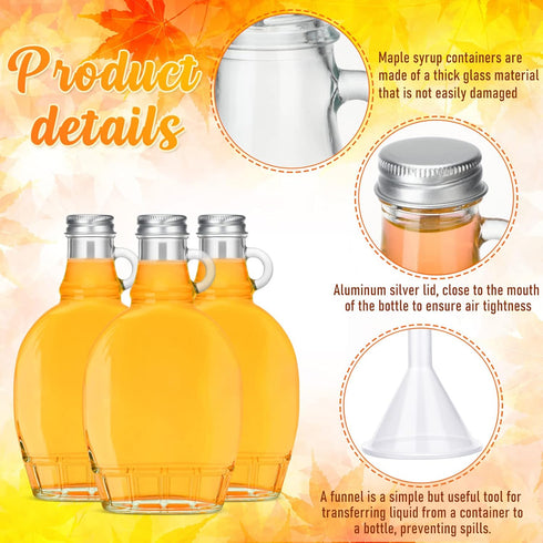 24 5 oz 4 meekoo Pieces Glass Syrup Bottles with Aluminum Lid and Loop Handle Glass Maple Bottles Maple Syrup Jars