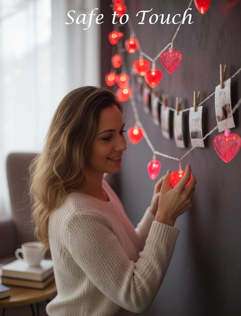8.5FT 10 Oviejo Valentine Red & Pink Heart String Lights, Valentine's Day Decorations Lights with Red Heart