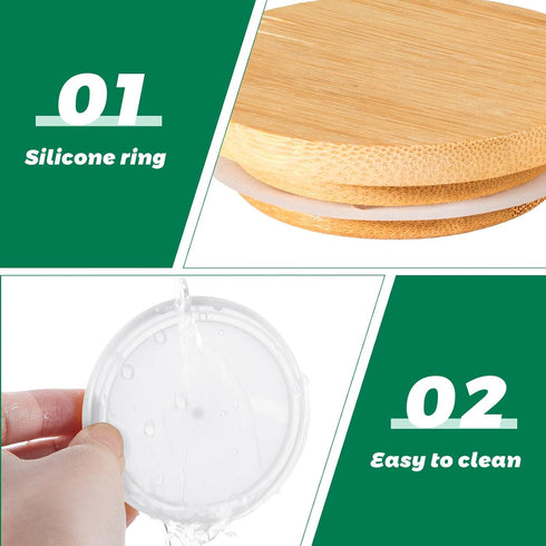 Blushtier 45 Pack Set 9 24 12 Yogurt Jar Lids Silicone, Plastic & Bamboo Lids with Labels & White Pen Reusable