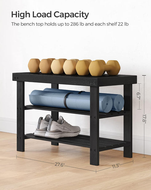 3-Tier 286 lb, 11.3 27.6 17.8 Inches, ULBS04H SONGMICS Shoe Rack Bench, Bamboo Shoe Storage Organizer, Entryway Bench