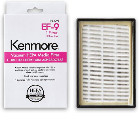 Kenmore 53296 EF-9 Media Vacuum Cleaner Exhaust Filter for Upright and Canister Vacuums, White