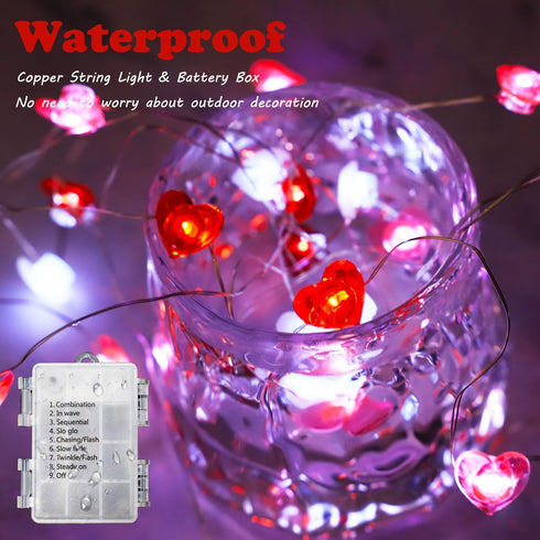 30 Curyidy Valentines Day Decor Heart String Lights, LED Fairy Lights with Remote Control & Waterproof Battery Operated