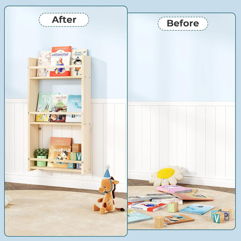 BOSAIDONG 3-Tier 3 Wall Mounted Kids BookshelfHanging Kids Bookcase, Toy and Book Storage Bookshelf in Bedroom, Living