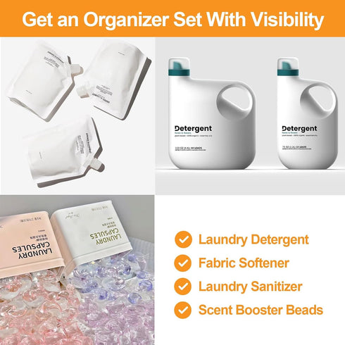 3+2 Pack FEXIA Laundry Pods Containers and Dryer Sheet Holder with Laundry Detergent Dispenser Laundry Room