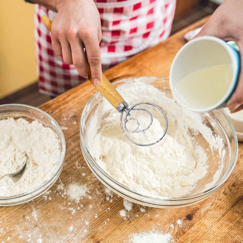 Danish Dough Whisk Bread Mixer, 2 Pack Premium Stainless Steel Dutch Whisk with Dough Scraper for Baking