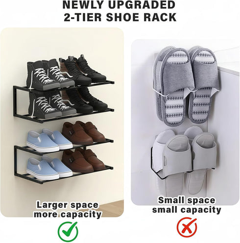 1 Pack, 25.9 Inch 6 Wall Mounted Shoe Organizer Wall Mounted Shoe Rack Holds Pairs, Space Saving Metal Wall Shoe Rack