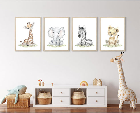 Baccone Set 4 8x10 Inch Safari Nursery Wall Art Decor Baby Animal Canvas Wall Art Woodland Nursery Wall Decor Kids