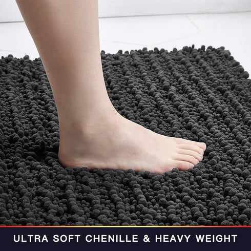 Walensee Non Slip Bathroom Rug Mat (24x17 Inch Dark Grey) Water Absorbent Super Soft Shaggy Chenille Machine Washable